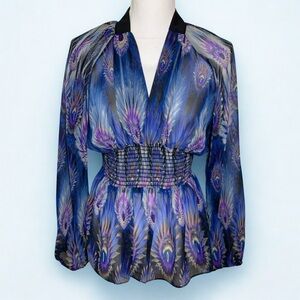 NWT 382 Three Eighty Two Peacock Top Blouse Women Size Medium